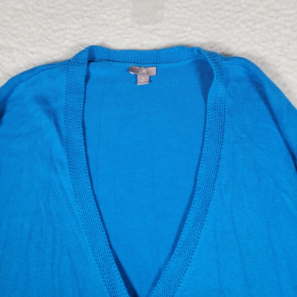 J. Jill Cardigan Women XL Blue V-Neck Button Front Cotton Blend Pockets Relaxed